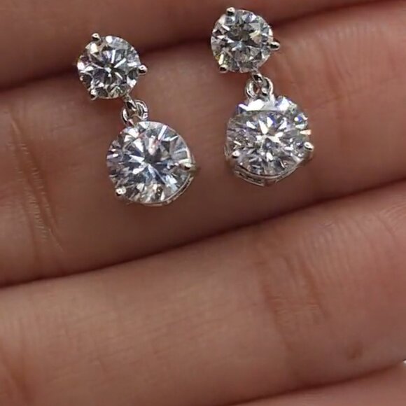 2 Ct Lab Grown Diamond Earrings -4Kt Gold-2 Stone Diamond Earrings - Picture 1 of 2